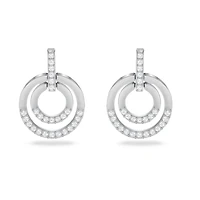 Circle hoop earrings, Round shape, White, Rhodium plated by SWAROVSKI