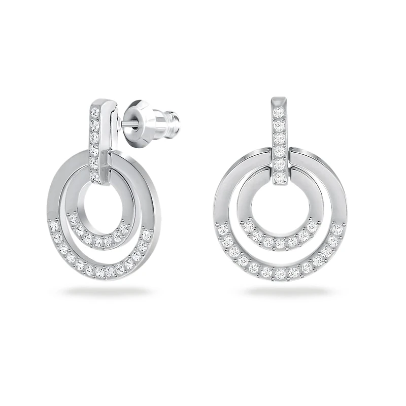 Circle hoop earrings, Round shape, White, Rhodium plated by SWAROVSKI