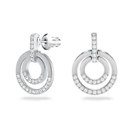 Circle hoop earrings, Round shape, White, Rhodium plated by SWAROVSKI