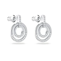 Circle hoop earrings, Round shape, White, Rhodium plated by SWAROVSKI