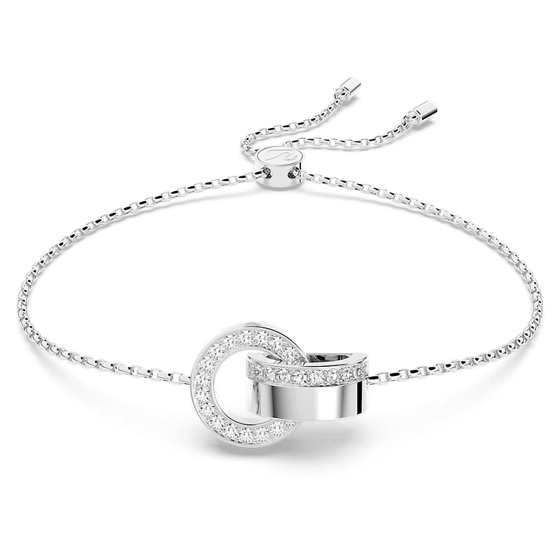 Dextera bracelet, Interlocking loop, White, Rhodium plated by SWAROVSKI