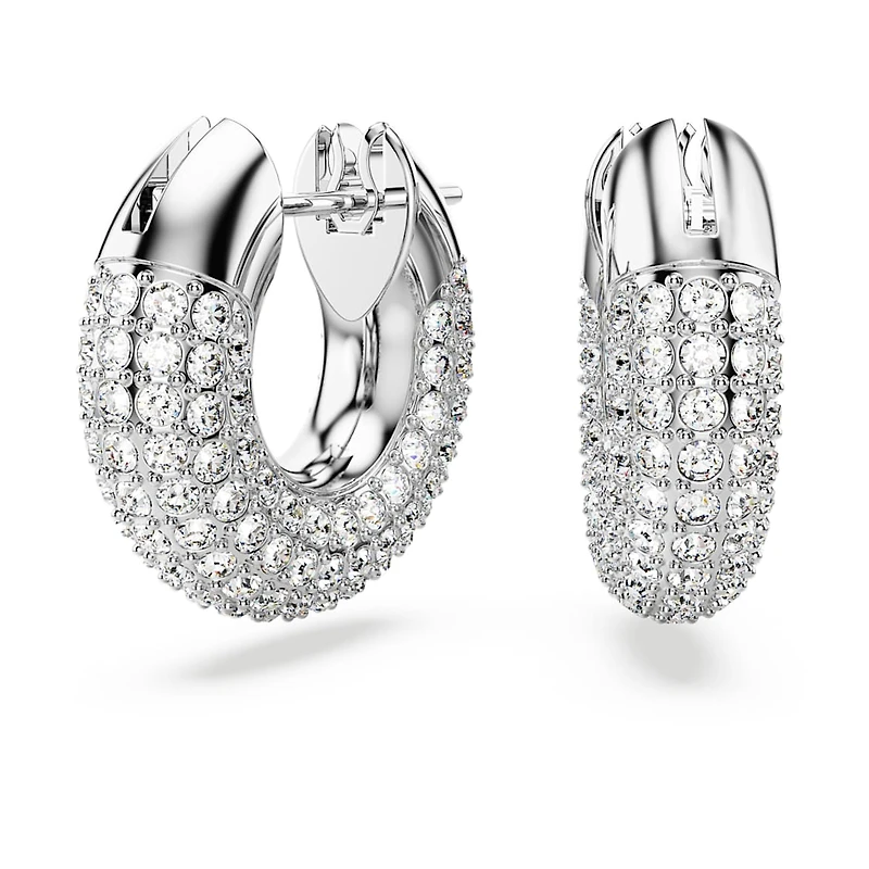 Dextera hoop earrings, Small, White, Rhodium plated by SWAROVSKI