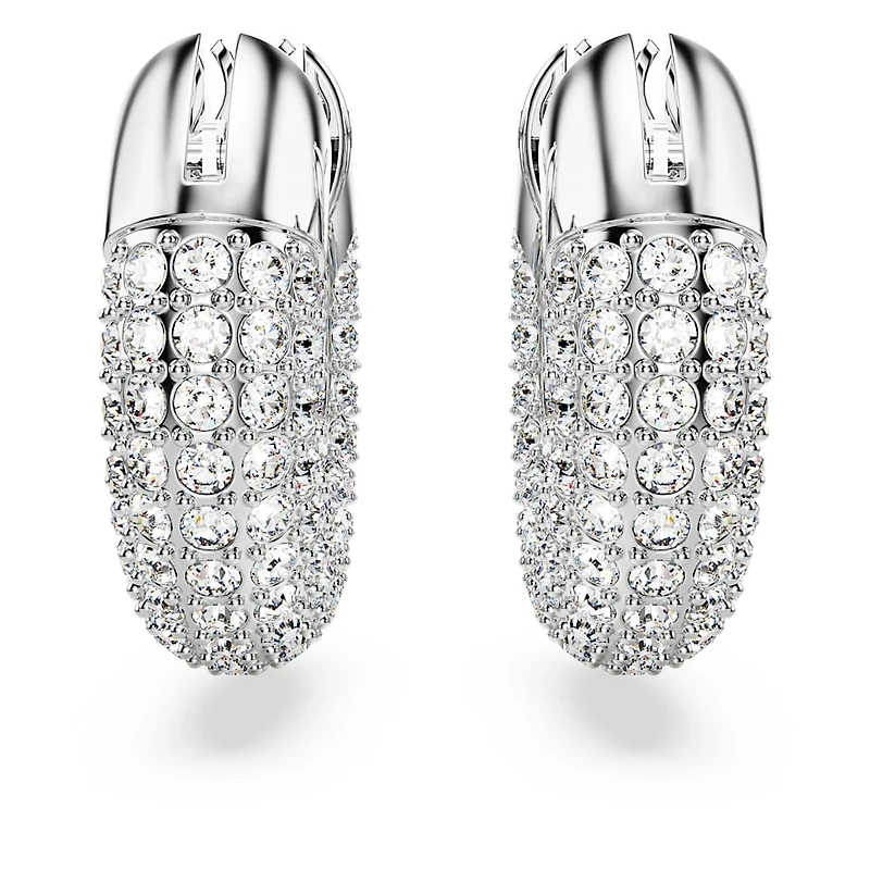 Dextera hoop earrings, Small, White, Rhodium plated by SWAROVSKI