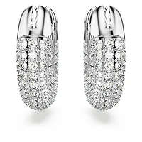 Dextera hoop earrings, Small, White, Rhodium plated by SWAROVSKI