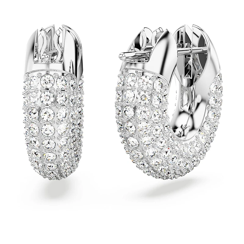 Dextera hoop earrings, Small, White, Rhodium plated by SWAROVSKI