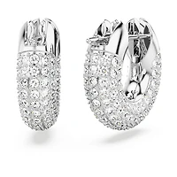 Dextera hoop earrings, Small, White, Rhodium plated by SWAROVSKI