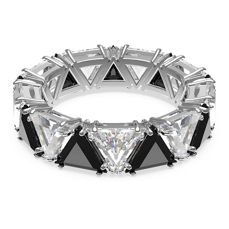 Ortyx cocktail ring, Triangle cut, Black, Rhodium plated by SWAROVSKI