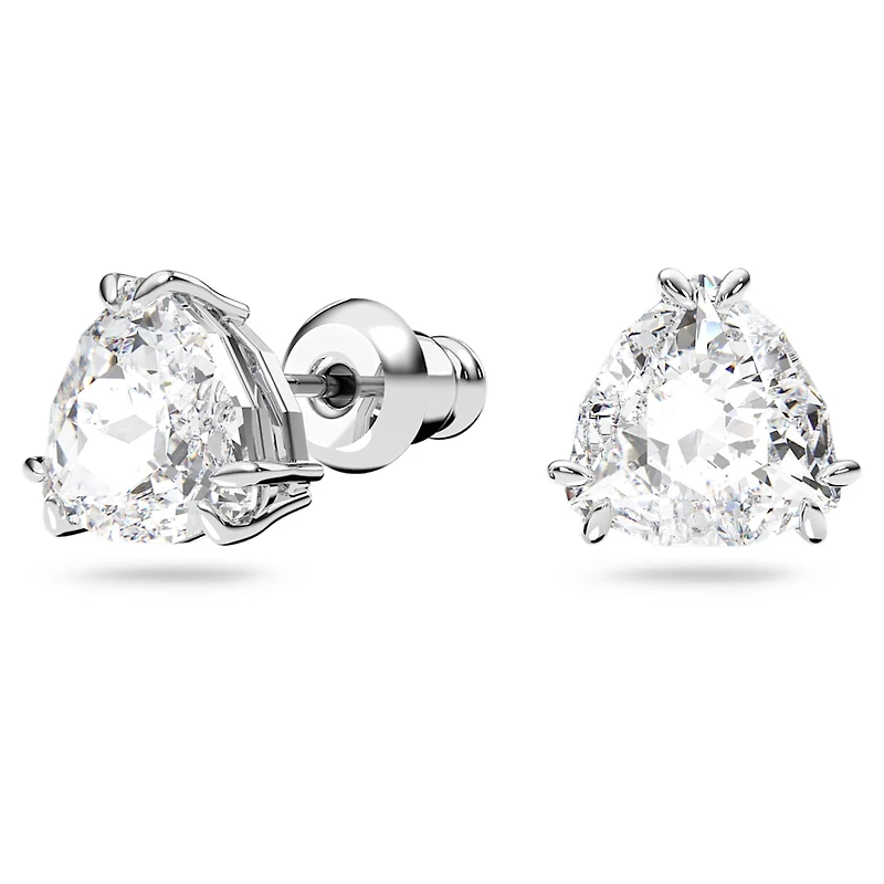 Millenia stud earrings, Trilliant cut, White, Rhodium plated by SWAROVSKI