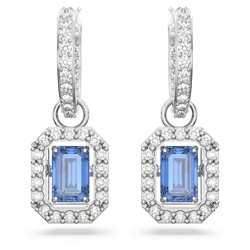 Una drop earrings, Octagon cut, Blue, Rhodium plated by SWAROVSKI