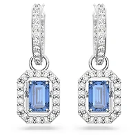Una drop earrings, Octagon cut, Blue, Rhodium plated by SWAROVSKI