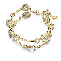 Constella double bangle, Round cut, White, Gold-tone plated by SWAROVSKI