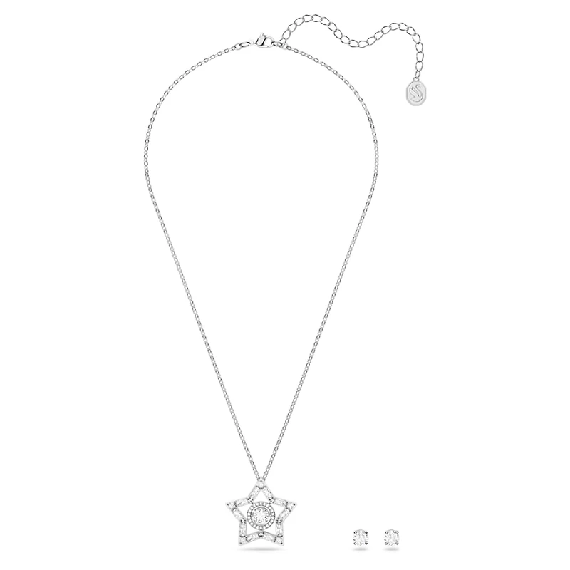 Stella set, Mixed cuts, Star, White, Rhodium plated by SWAROVSKI