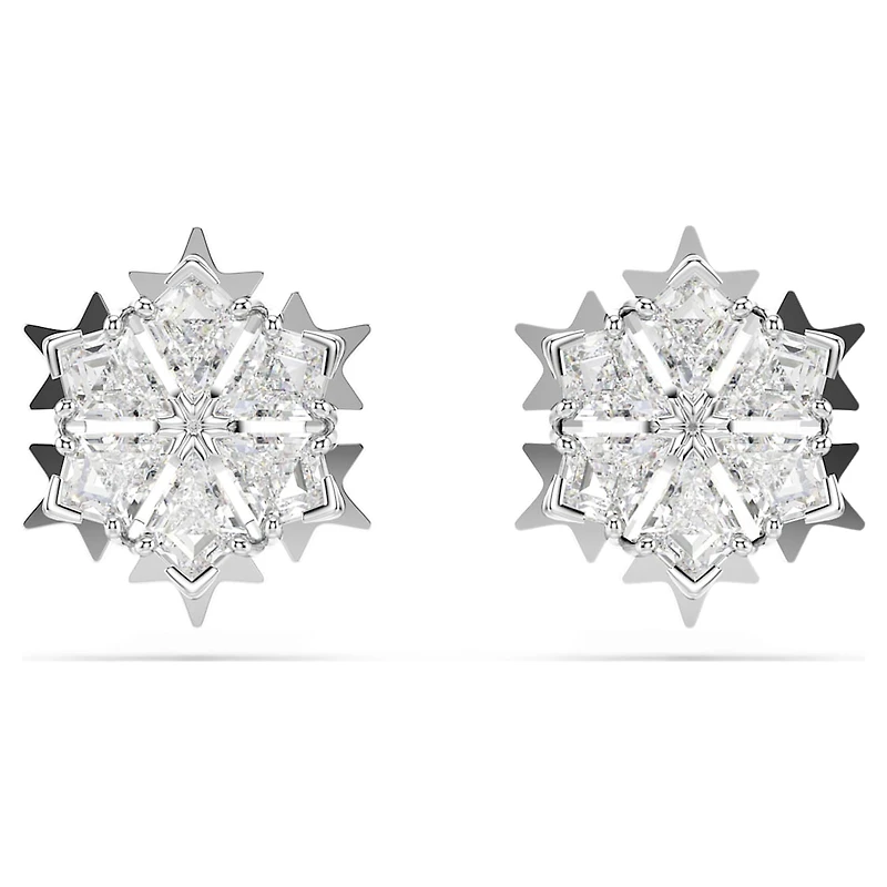 Magic stud earrings, Snowflake, White, Rhodium plated by SWAROVSKI