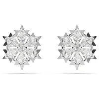 Magic stud earrings, Snowflake, White, Rhodium plated by SWAROVSKI