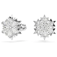 Magic stud earrings, Snowflake, White, Rhodium plated by SWAROVSKI
