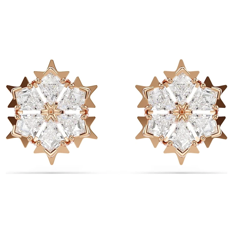 Magic stud earrings, Snowflake, White, Rose gold-tone plated by SWAROVSKI