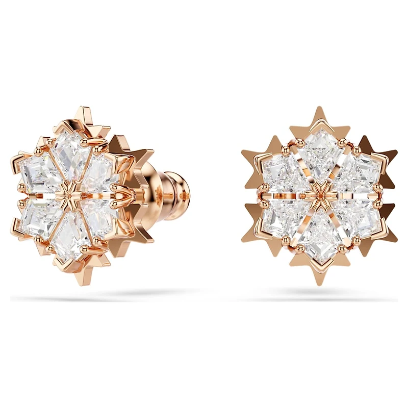 Magic stud earrings, Snowflake, White, Rose gold-tone plated by SWAROVSKI