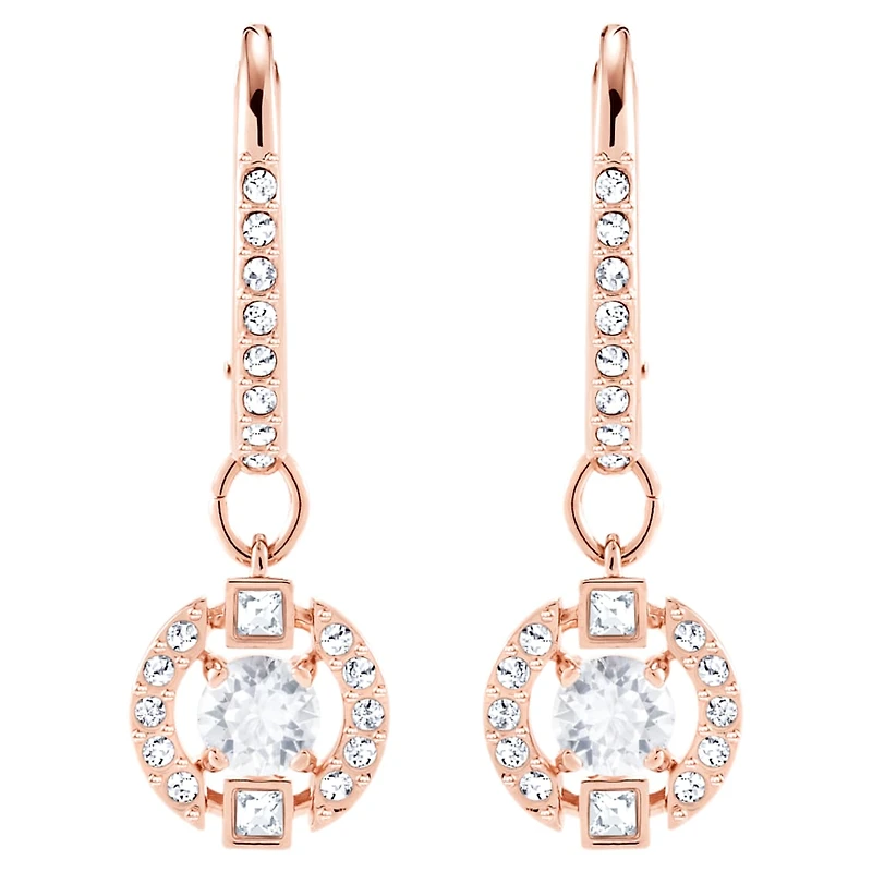 Una drop earrings, Round cut, Pavé, White, Rose gold-tone plated by SWAROVSKI