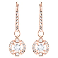 Una drop earrings, Round cut, Pavé, White, Rose gold-tone plated by SWAROVSKI