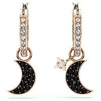 Symbolica drop earrings, Moon and star, Black, Rose gold-tone plated by SWAROVSKI