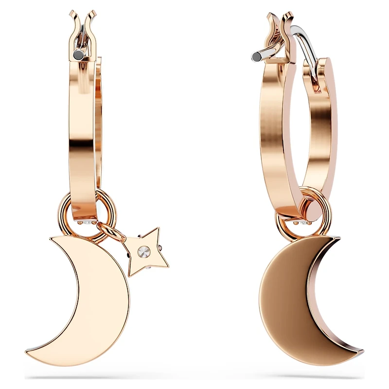 Symbolica drop earrings, Moon and star, Black, Rose gold-tone plated by SWAROVSKI