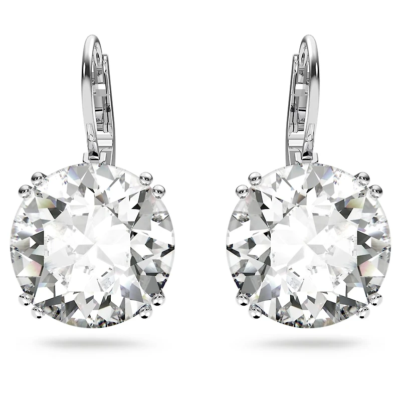 Millenia drop earrings, Round cut, White, Rhodium plated by SWAROVSKI