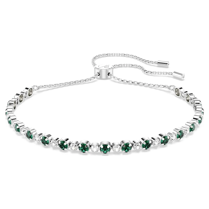 Matrix bracelet, Round cut, Green, Rhodium plated by SWAROVSKI