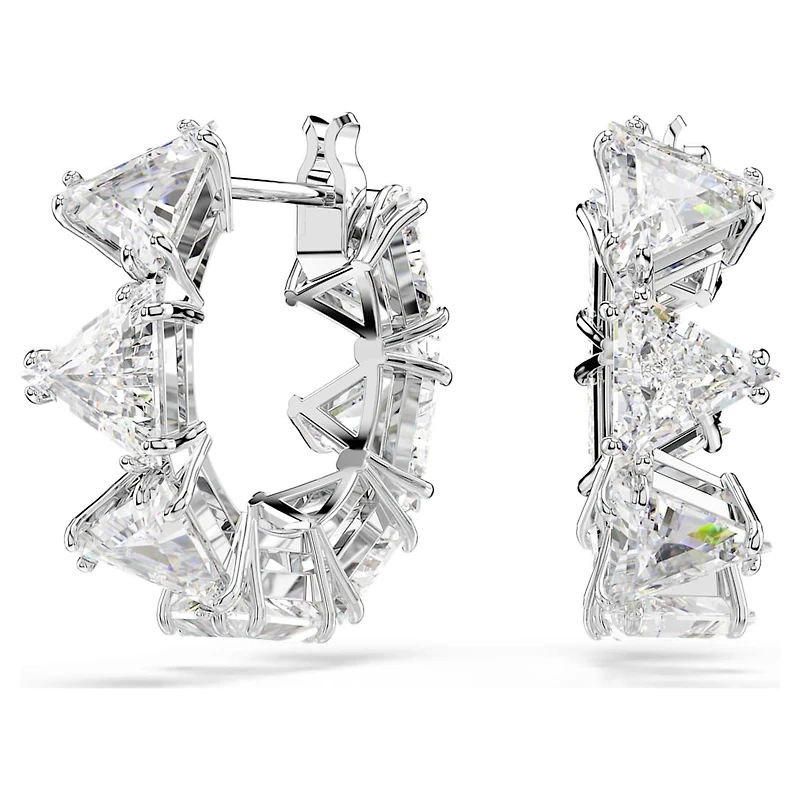 Matrix hoop earrings, White, Rhodium plated by SWAROVSKI