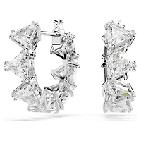 Matrix hoop earrings, White, Rhodium plated by SWAROVSKI