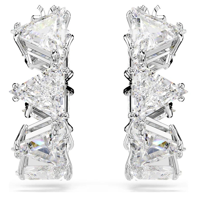 Matrix hoop earrings, White, Rhodium plated by SWAROVSKI