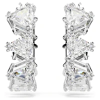 Matrix hoop earrings, White, Rhodium plated by SWAROVSKI