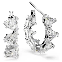 Matrix hoop earrings, White, Rhodium plated by SWAROVSKI