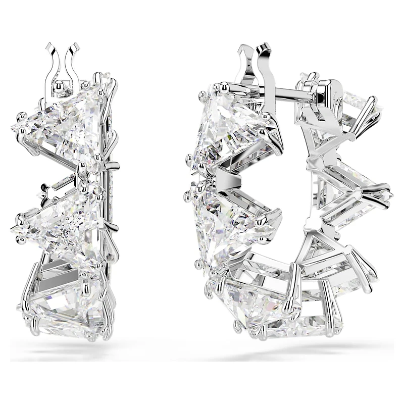 Matrix hoop earrings, White, Rhodium plated by SWAROVSKI