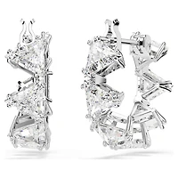 Matrix hoop earrings, White, Rhodium plated by SWAROVSKI