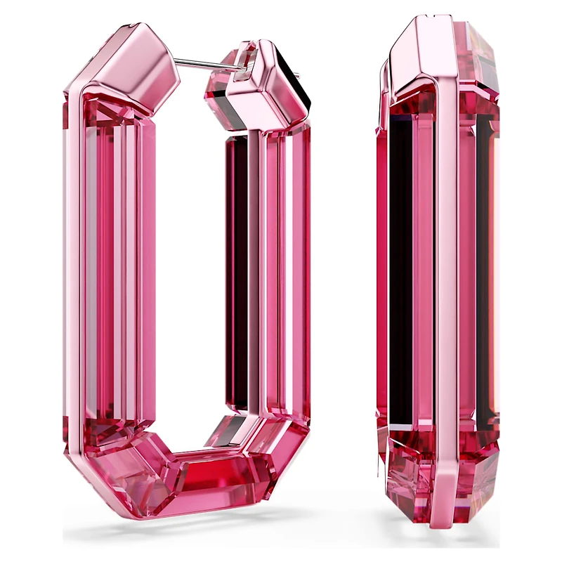 Lucent hoop earrings, Statement, Octagon shape, Pink by SWAROVSKI