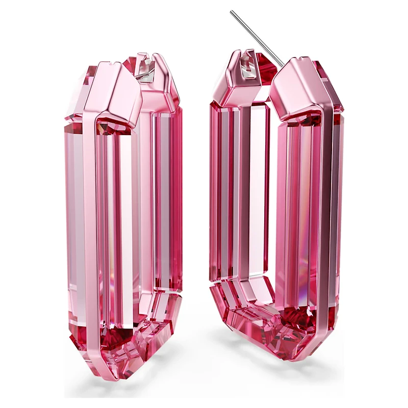 Lucent hoop earrings, Statement, Octagon shape, Pink by SWAROVSKI