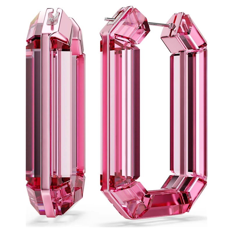 Lucent hoop earrings, Statement, Octagon shape, Pink by SWAROVSKI