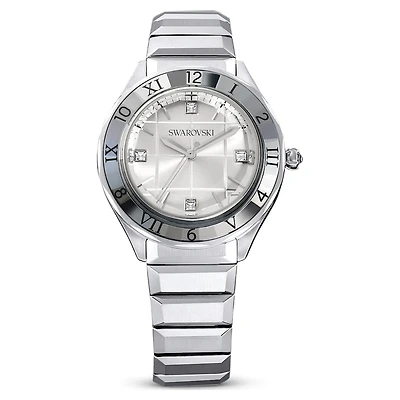 Dextera 3-hand watch, 37mm, Swiss Made, Metal bracelet, Silver Tone, Stainless steel by SWAROVSKI