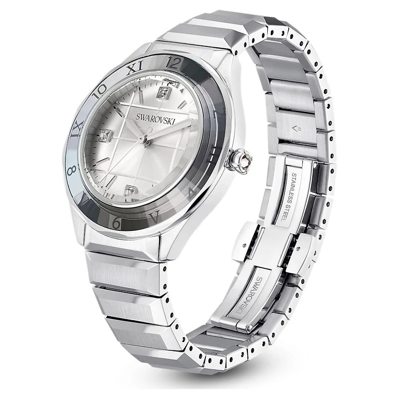 Dextera 3-hand watch, 37mm, Swiss Made, Metal bracelet, Silver Tone, Stainless steel by SWAROVSKI