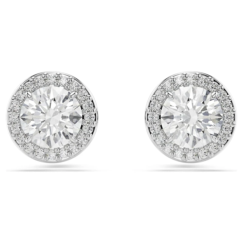 Una Angelic stud earrings, Round cut, Pavé, White, Rhodium plated by SWAROVSKI