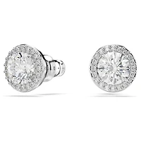 Una Angelic stud earrings, Round cut, Pavé, White, Rhodium plated by SWAROVSKI