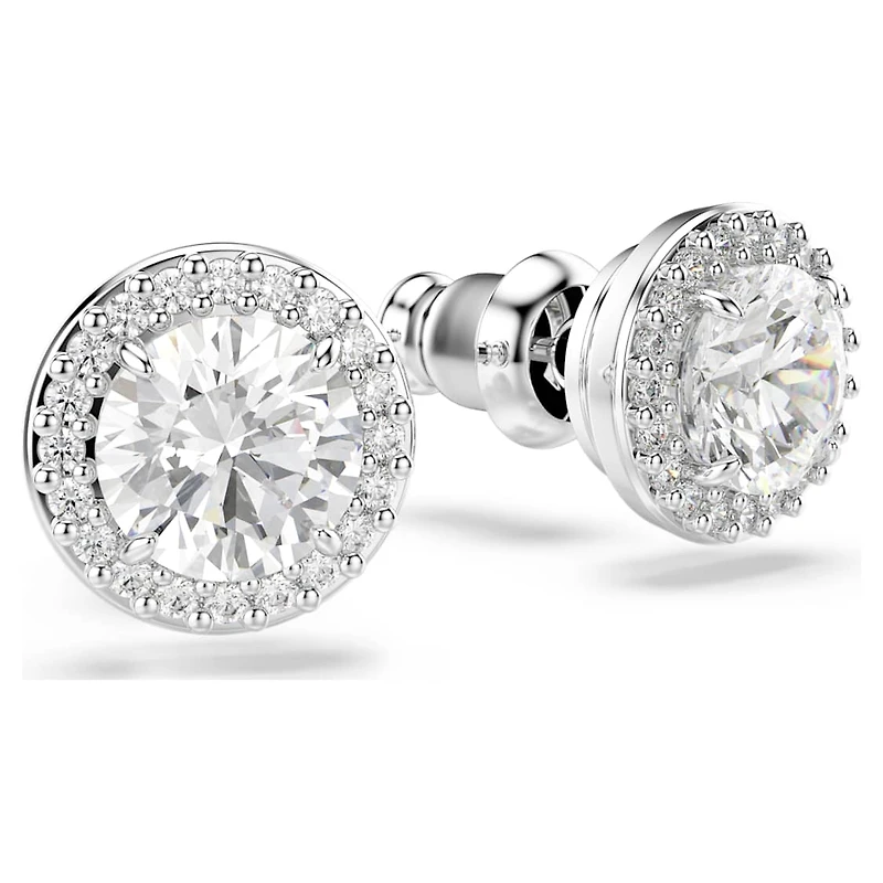 Una Angelic stud earrings, Round cut, Pavé, White, Rhodium plated by SWAROVSKI