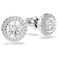Una Angelic stud earrings, Round cut, Pavé, White, Rhodium plated by SWAROVSKI