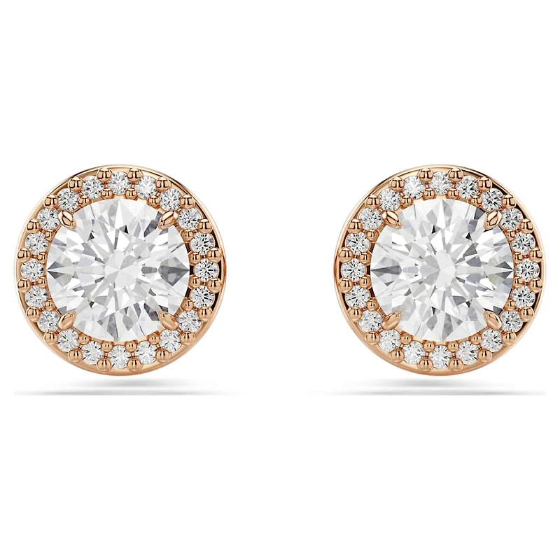 Una Angelic stud earrings, Round cut, Pavé, White, Rose gold-tone plated by SWAROVSKI