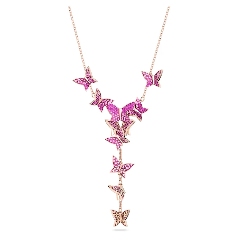 Idyllia Lilia Y necklace, Butterfly, Pink, Rose gold-tone plated by SWAROVSKI