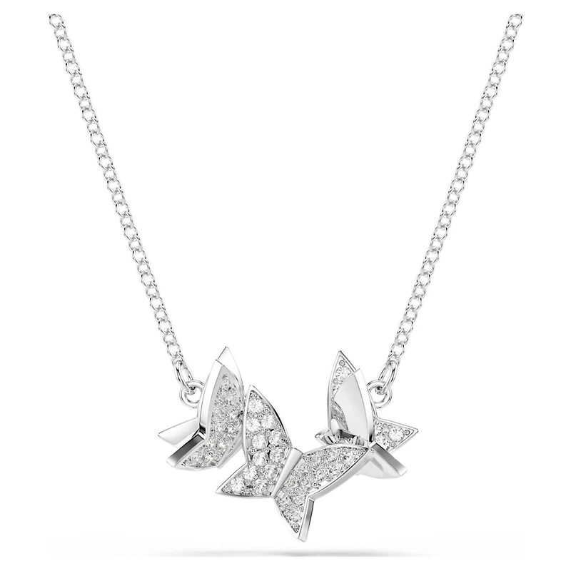 Idyllia Lilia necklace, Butterfly, White, Rhodium plated by SWAROVSKI