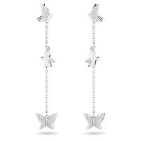 Idyllia Lilia drop earrings, Butterfly, Long, White, Rhodium plated by SWAROVSKI