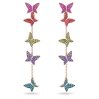 Idyllia Lilia drop earrings, Butterfly, Long, Multicoloured, Rose gold-tone plated by SWAROVSKI