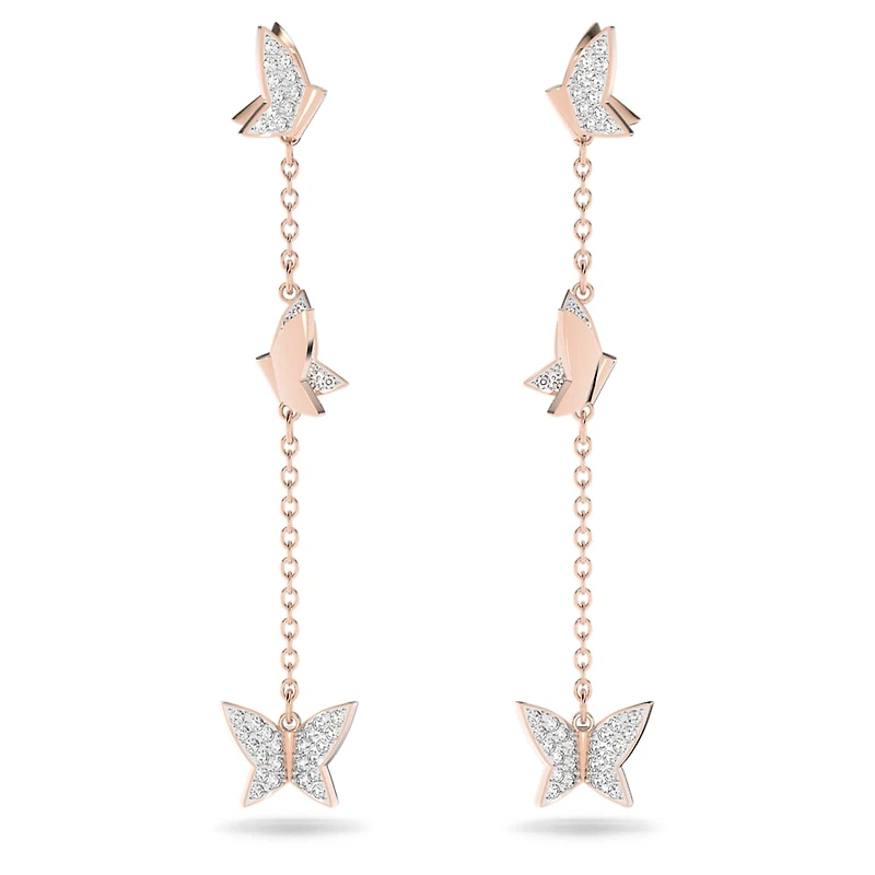 Idyllia Lilia drop earrings, Butterfly, Long, White, Rose gold-tone plated by SWAROVSKI