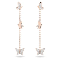 Idyllia Lilia drop earrings, Butterfly, Long, White, Rose gold-tone plated by SWAROVSKI